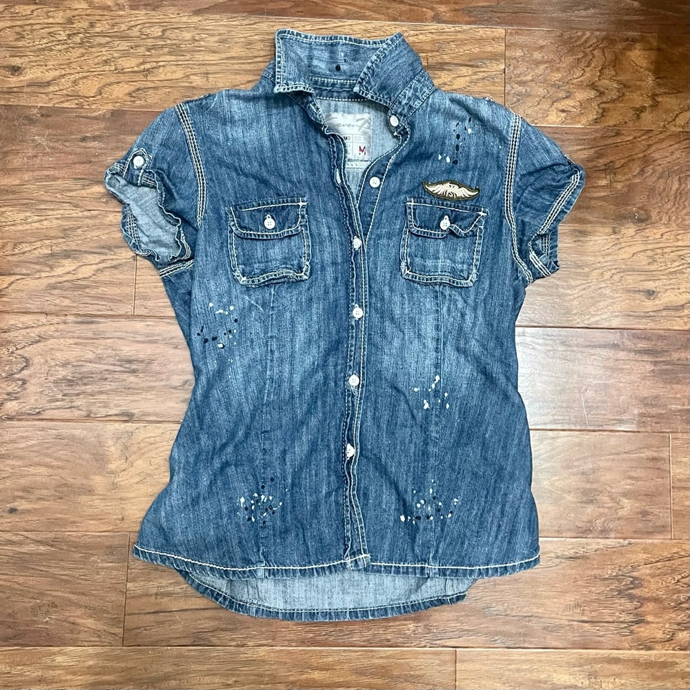 Seven7 Denim Button Up Top